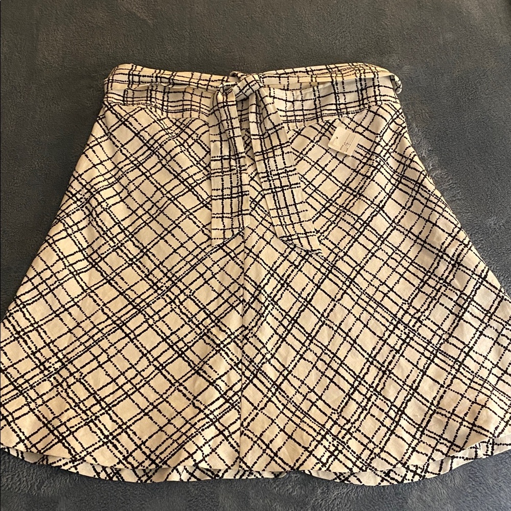 Black and White Linen Flared Skirt